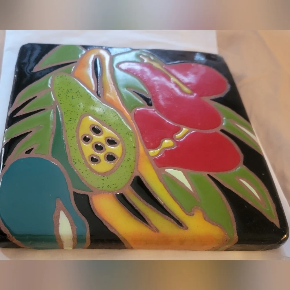 Hand Painted TerraCotta Tile Trivet Signed Kathy Waller 8